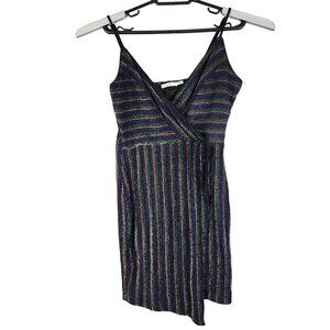 Women's Mi Ami Metallic Multicolor Striped Wrap Dress Sleeveless Size M